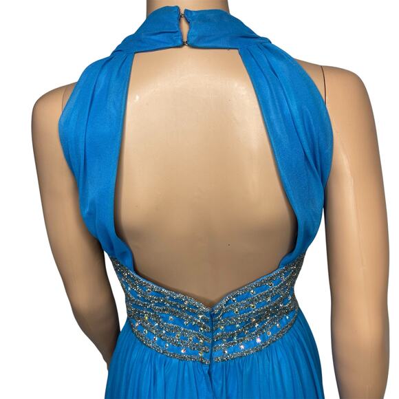 Mike Benet Formals turquoise blue Evening Gown size 12 Vintage Long Halter New - Picture 4 of 9
